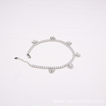 925 Sterling Silver Women Gift Zircon Butterfly Anklet